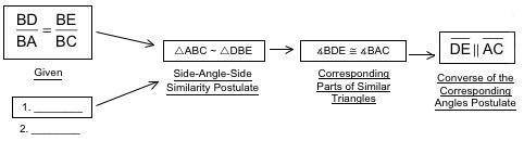 In ΔABC shown below, BD over BA equals BE over BC: Triangle ABC with segment DE intersecting sides A