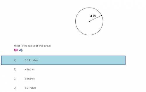 20 POINTS What is the radius of this circle? A) 3.14 inches  B) 4 inches  C) 8 inches  D) 16 inches
