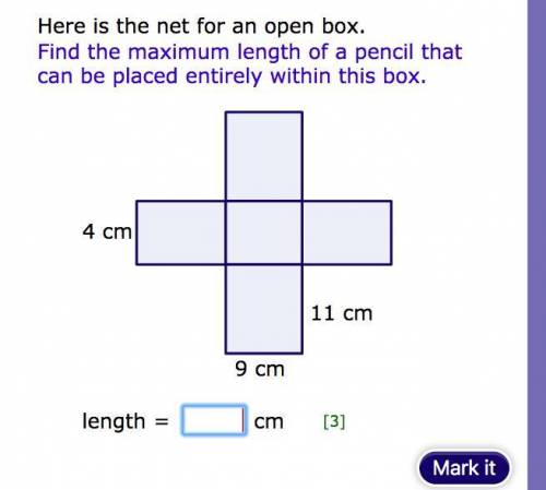 Here is the net for an open box. Find the maximum length of a pencil that can be placed entirely wit