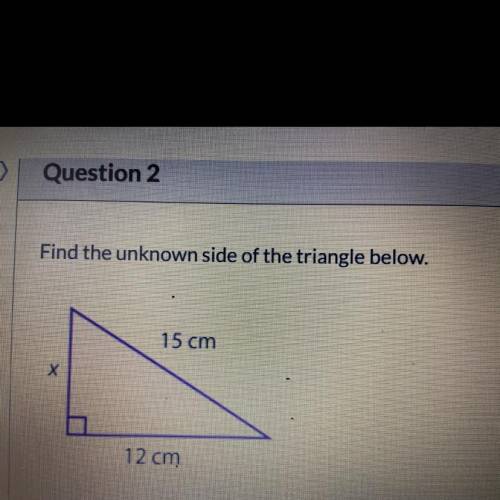 Find the unknown side of the triangle below  A. 4cm B. 3cm C. 9cm D. 19cm