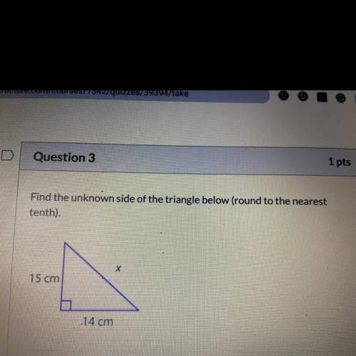 Find the unknown side of the triangle below (round to the nearest tenth). A. 20.5cm B.5.4cm C. 16cm