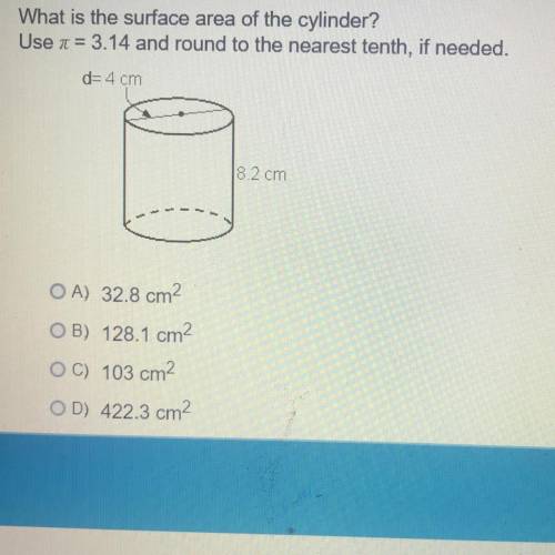 What is the surface area of the cylinder? Use a = 3.14 and round to the nearest tenth, if needed. d=