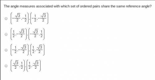 The angle measures associated with which set of ordered pairs share the same reference angle?