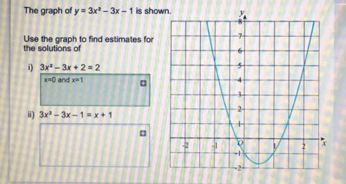 Use the graph to find estimates for the solutions of  ii) 3x^2 - 3x - 1 = x + 1  And if you could ex
