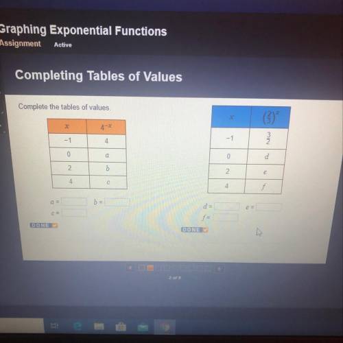 Complete the tables of values.