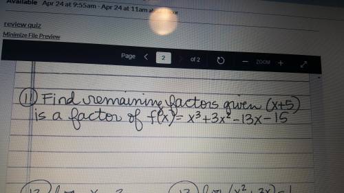 Find the remaining factors given (x+5) is a factor of f(x)=x^3+3x^2-13x-15