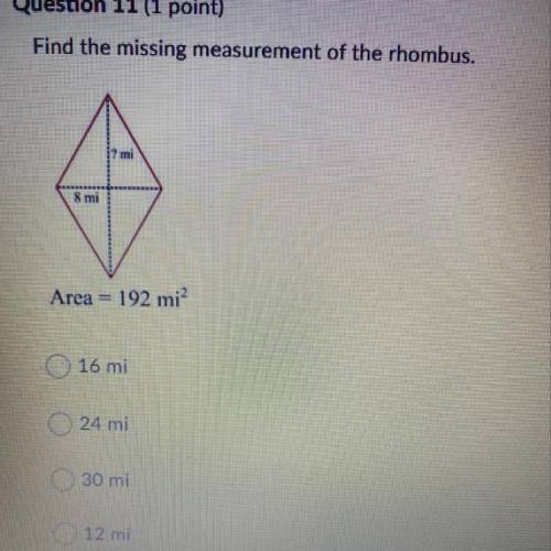 Find the missing measurement of the rhombus. Please help