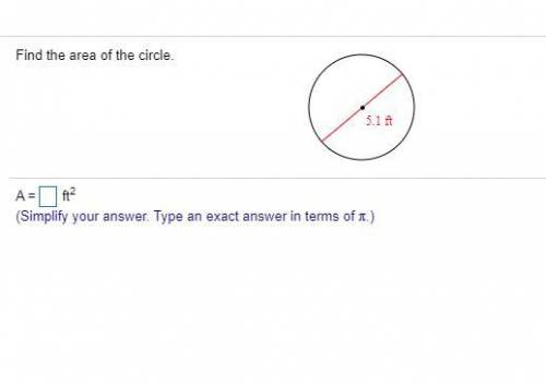 Please help me find the area of the circle! (Simplify your answer. Type an exact answer in terms of