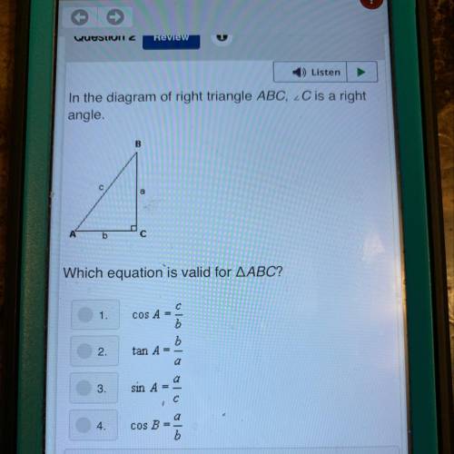 In the diagram of right triangle ABC, C is a right angle. Which is valid for ABC