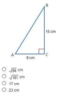 What is the length of the hypotenuse of the triangle?