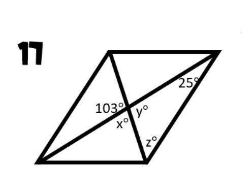 Find the measure of the missing angles in each parallelogram shown below. Help me with 17 and 18 Ple