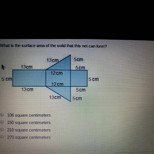 What is the surface area of the solid that this net can form?  A. 106 square centimeters B. 150 squa