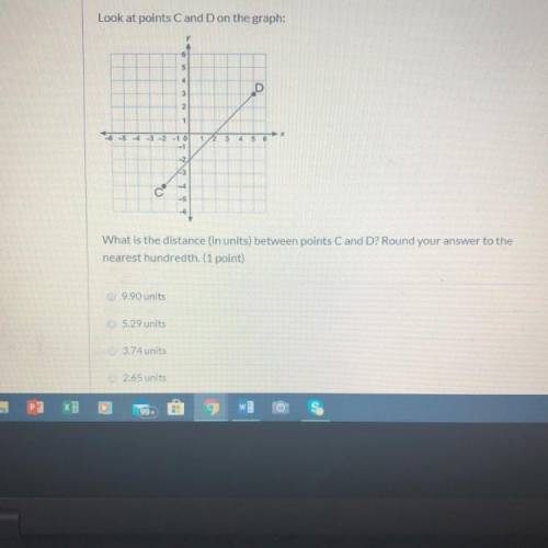 Question 11 1 pts (03.03 LC) Look at points C and D on the graph: What is the distance (in units) be