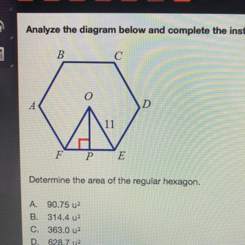 Determine the area of the regular hexagon. A. 90.75 u2 B. 314.4 u2 C. 363.0 u2 D. 628.7 u2