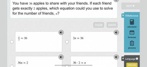 You have 36 apples to share with your friends. If each friend gets exactly 2 apples, which equation