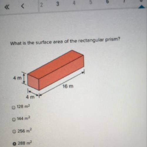 What is the surface area of the rectangular prism? 128 m2 144 m2 256 m2 288 m2