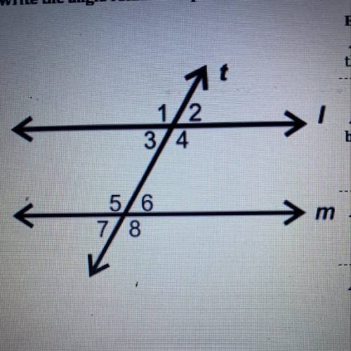 Write the angle relationship for each type of angle