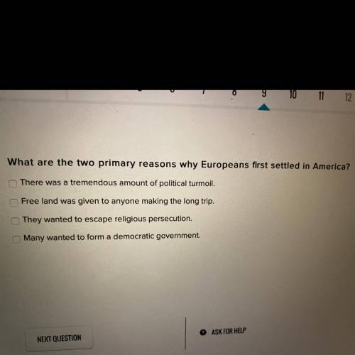 What are the two primary reasons why Europeans first settled in America