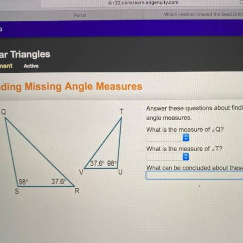 Answer these questions about finding the missing angle measures. What is the measure of Q? What is t