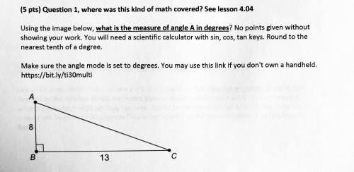 What is the measure of angle A in degrees? Round to the nearest tenth of degree.