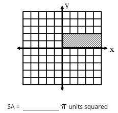 The plane region is revolved completely about the x-axis. Find its surface area in terms of pi