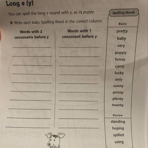 Write each basic spelling word in the correct column