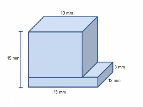 What is the volume of the composite figure shown below? 2 rectangular prisms. One prism has a length