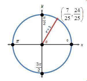 What is the value of Sine theta in the diagram below? A unit circle is shown. A radius with length o
