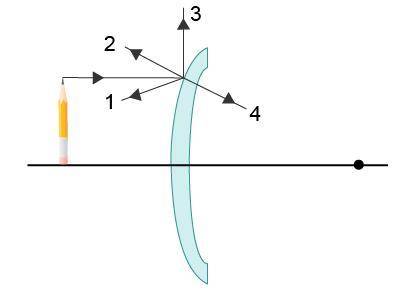 The diagram below shows a light ray from a pencil hitting a mirror.Which ray shows the correct direc