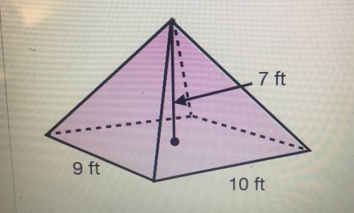 What is the volume of the pyramid?  A. 210 ft^3 B. 189 ft^3  C. 630 ft^3 D. 233.3.7 ft^3