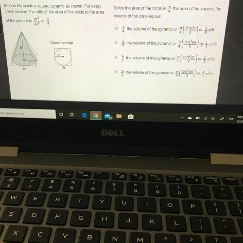 The area of the square, the A cone fits inside a square pyramid as shown. For every cross section, t