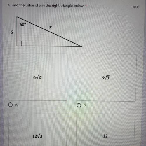 4. Find the value of x in the right triangle below. 60°
