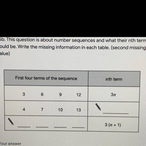 The question is about number sequences and what their nth therms could be, write the missing informa