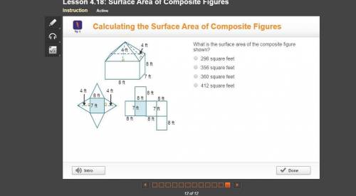 What is the surface area of the composite figure shown?296 square feet356 square feet360 square feet