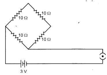 Find the current drawn from the battery by the network of four resistors shown in the figure.