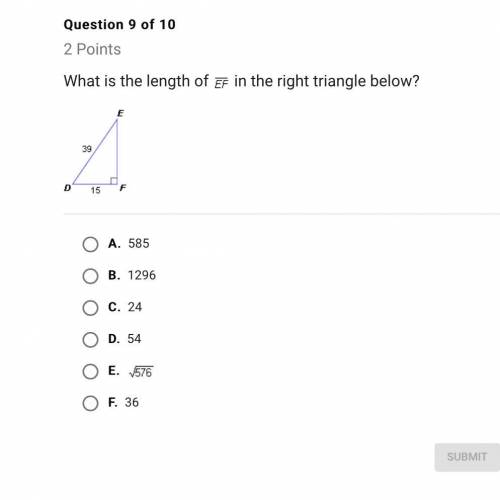 What is the length of EF in the right triangle below?