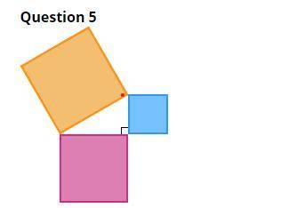 If the area of the blue square is 144 units2 and the area of the pink square is 1225 units2, then th