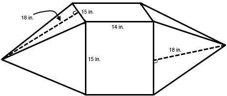 The solid was created by connecting two congruent square pyramids to a rectangular prism. A rectangu
