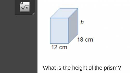 The prism shown has a volume of 3,024 cm3.  A prism has a length of 12 centimeters, height of h, and