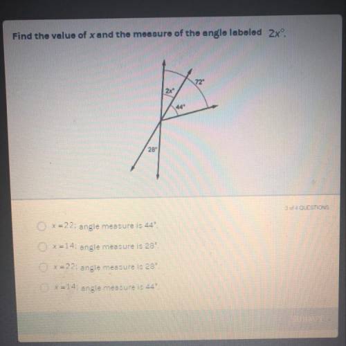 Find the value of x and the measure of the angle labeled 2xº