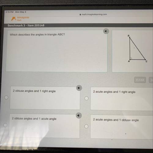 Which describes the angles in triangle ABC?
