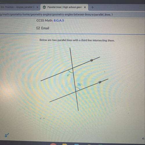Below are two parallel lines with a third line intersecting them