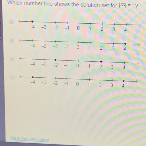 Which number line shows the solution set for |m| = 4