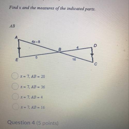 Find x and the measures of the indicated parts AB