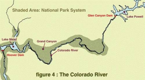 50 + 25 pts the other one was wrong This map shows the Colorado River from the Hoover Dam to