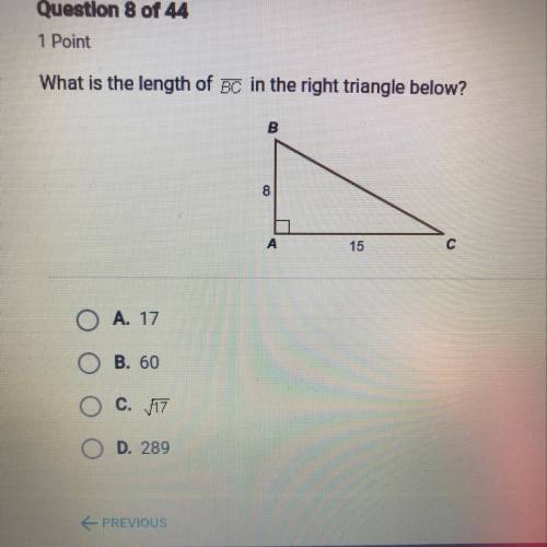 What is the length of BC in the right triangle below?