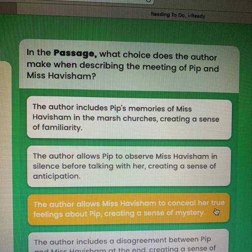 In the Passage, what choice does the author make when describing the meeting of Pip and Miss Havisha
