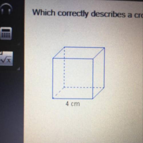 Which correctly describes a cross section of the cube below? Check all that apply. A. A cross sectio