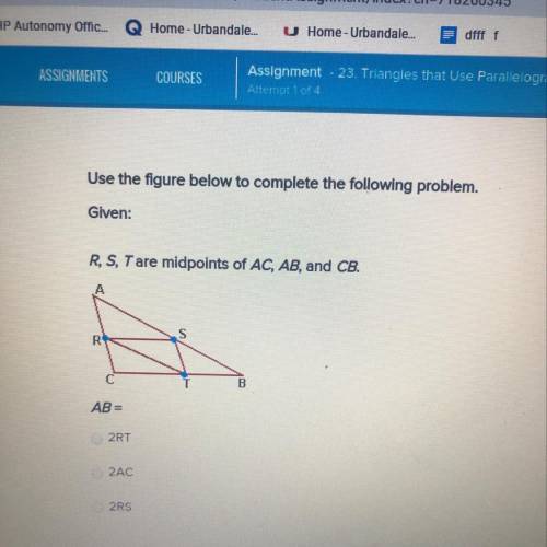 R,S,at are midpoints of AC, AB, and CB AB=