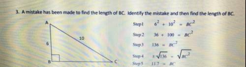 What is the mistake has made to find the length of BC identity the mistake and then find the length